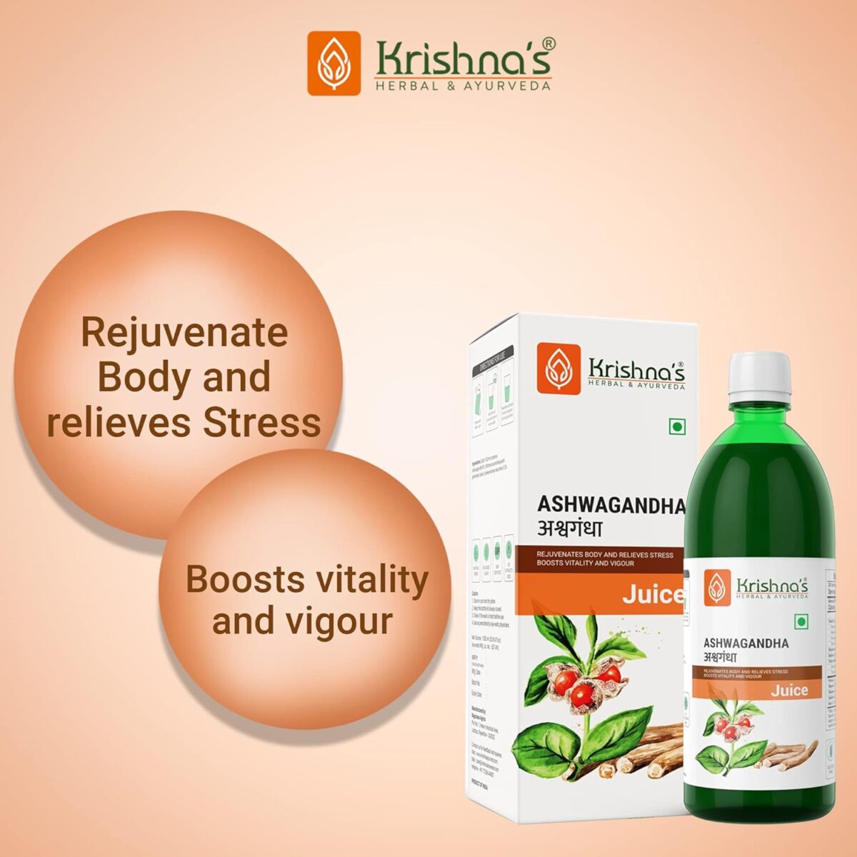 Krishna's Ashvagandha Juice - (500 ML) For Reduce Stress & Anxiety - Image 2