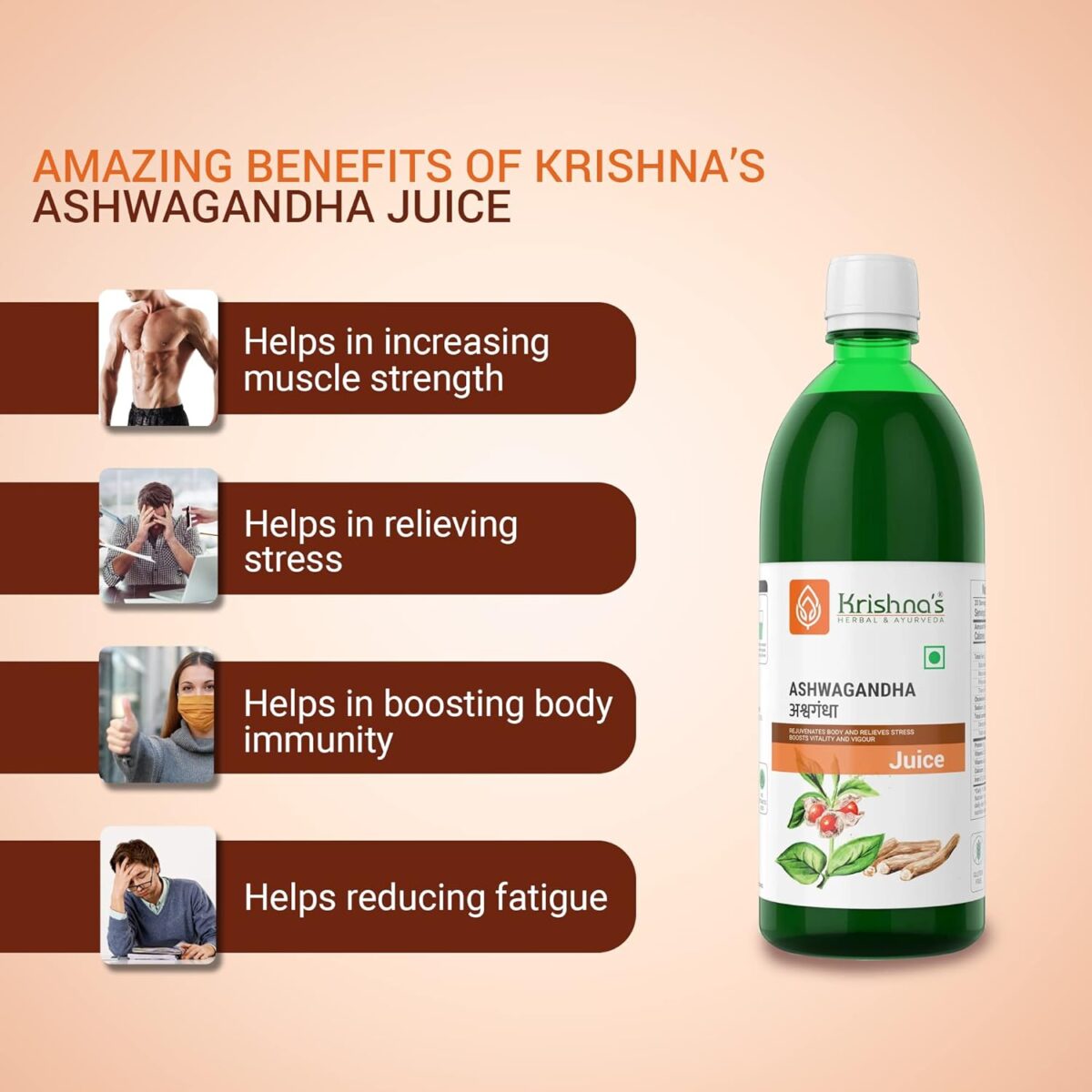 Krishna's Ashvagandha Juice - (500 ML) For Reduce Stress & Anxiety - Image 4