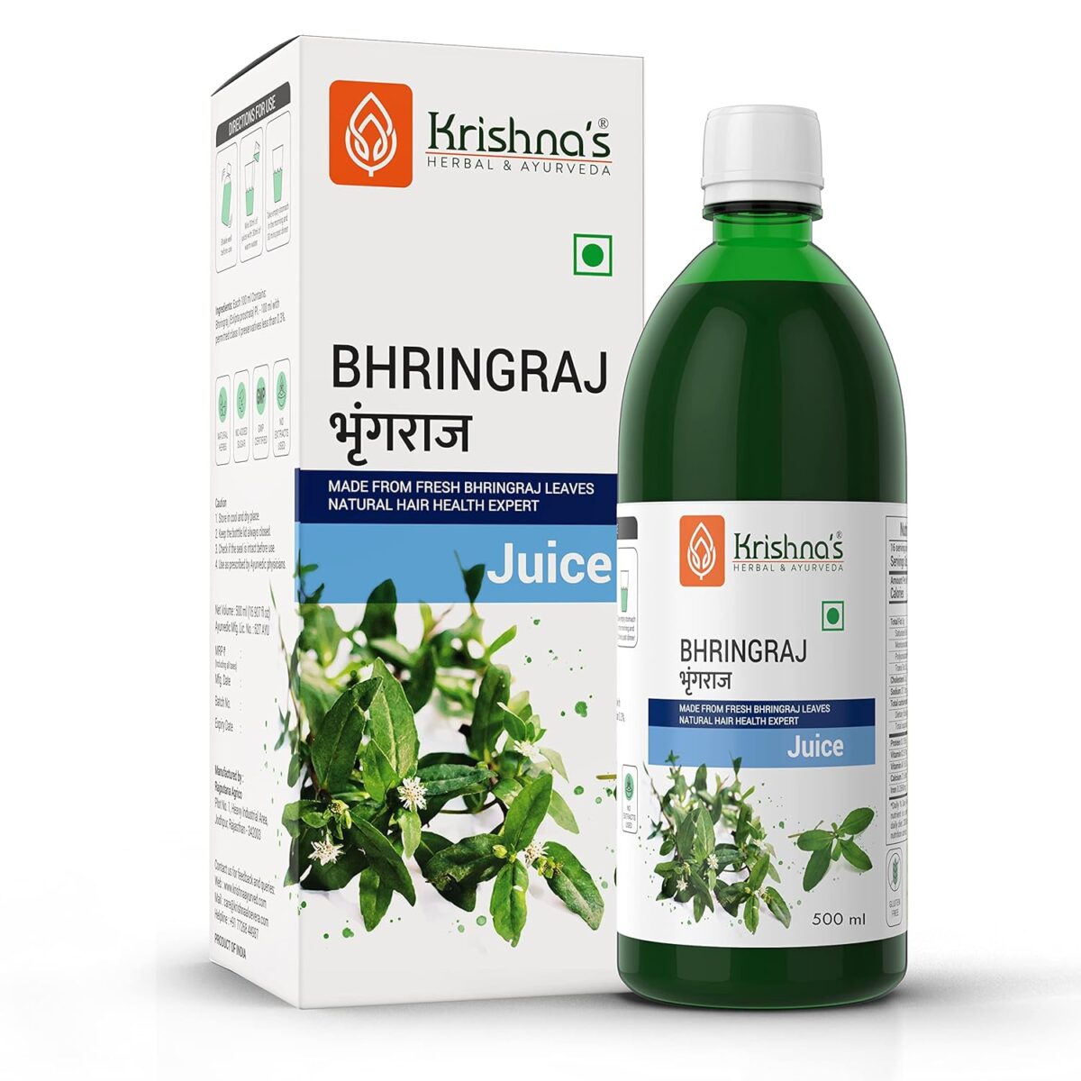 Krishna's Bhringraj Juice - 500 ml 1 Krishna's Bhringraj Juice - (500 ML) For Boost Blood Circulation To The Scalp - Image 1