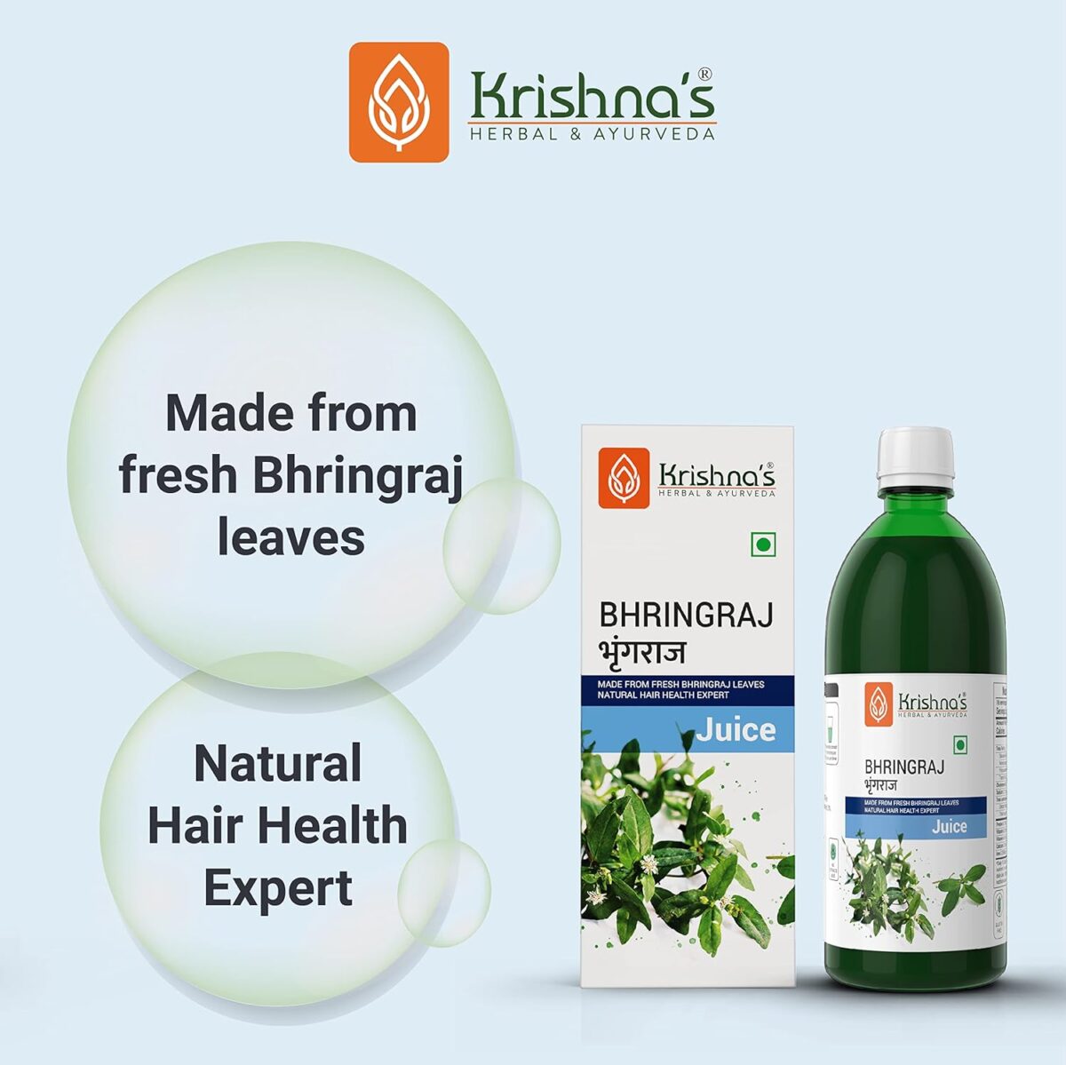 Krishna's Bhringraj Juice - 500 ml 2 Krishna's Bhringraj Juice - (500 ML) For Boost Blood Circulation To The Scalp - Image 2
