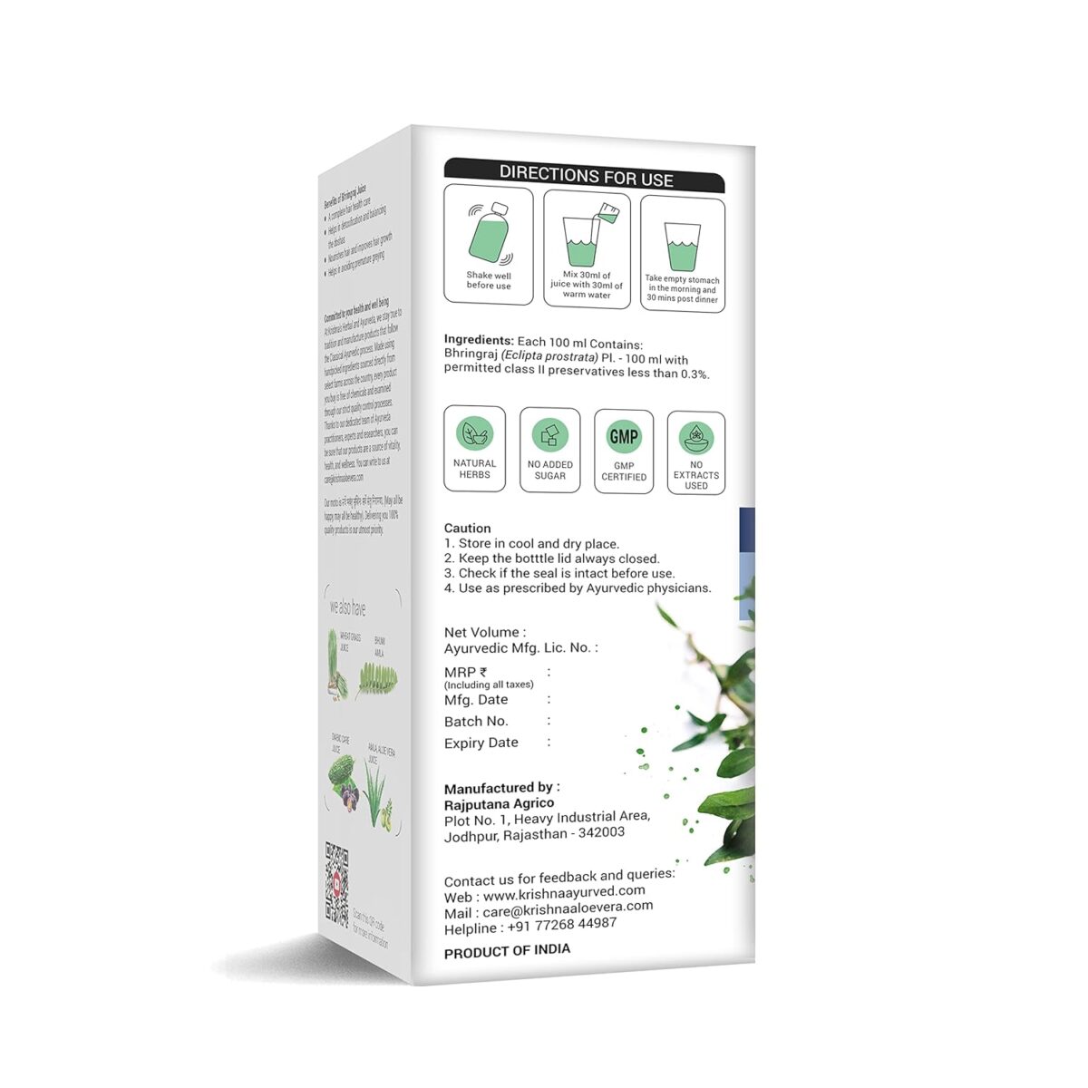 Krishna's Bhringraj Juice - 500 ml 8 Krishna's Bhringraj Juice - (500 ML) For Boost Blood Circulation To The Scalp - Image 8