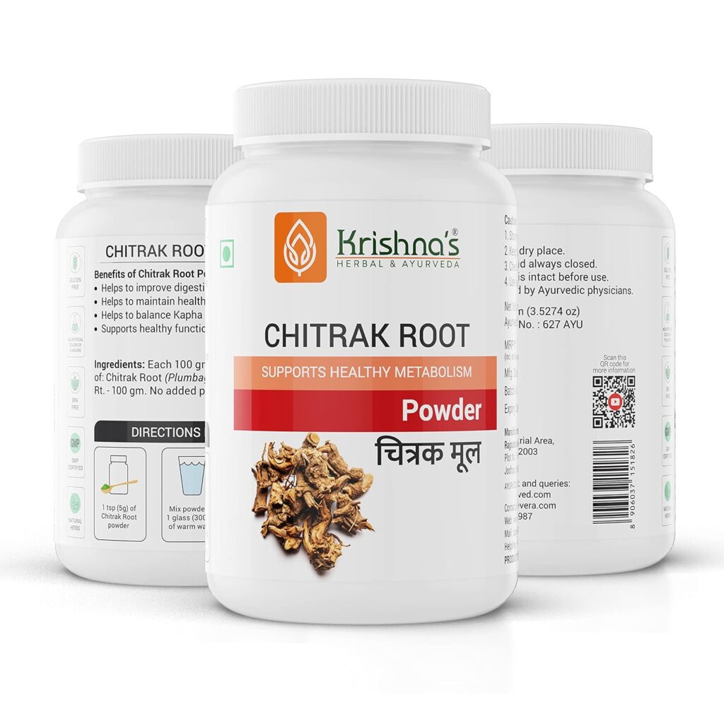 Krishna's Chitrak Root (Plumbago zeylanica) Powder - (100 Gm) For ...