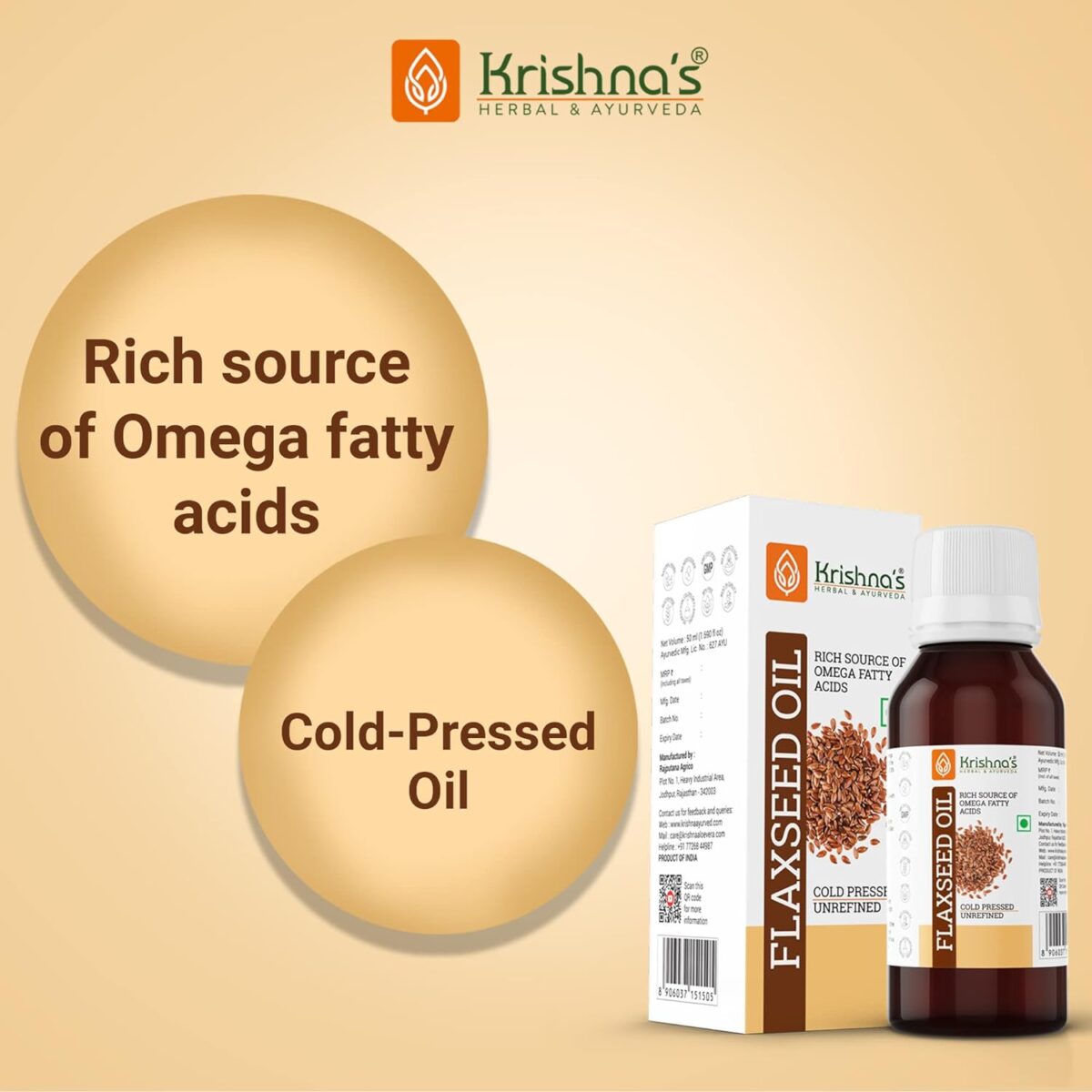 Krishna's Flaxseed Oil (50 ml) For Joint Pain, Weight Loss, Digestion - Image 2