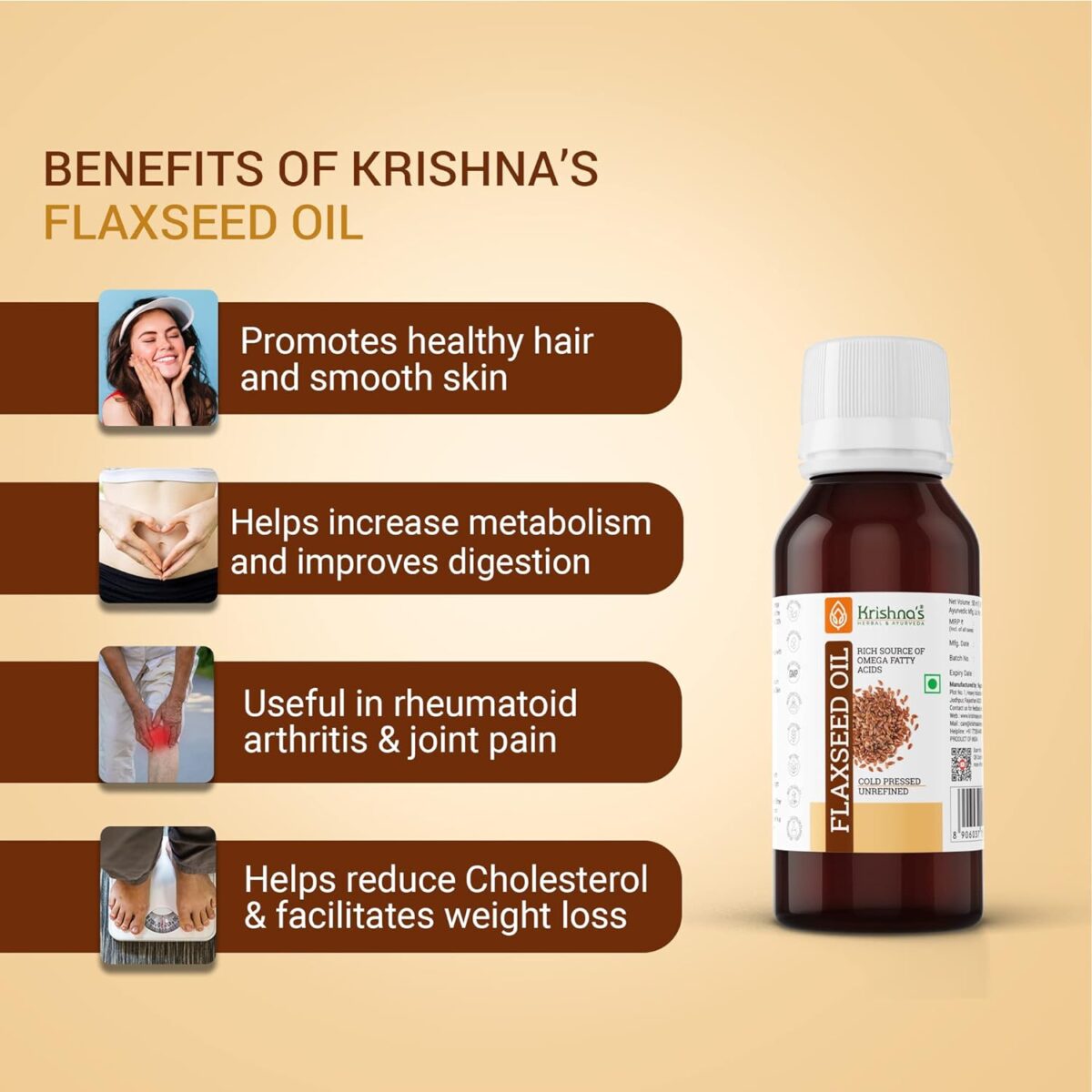Krishna's Flaxseed Oil (50 ml) For Joint Pain, Weight Loss, Digestion - Image 4