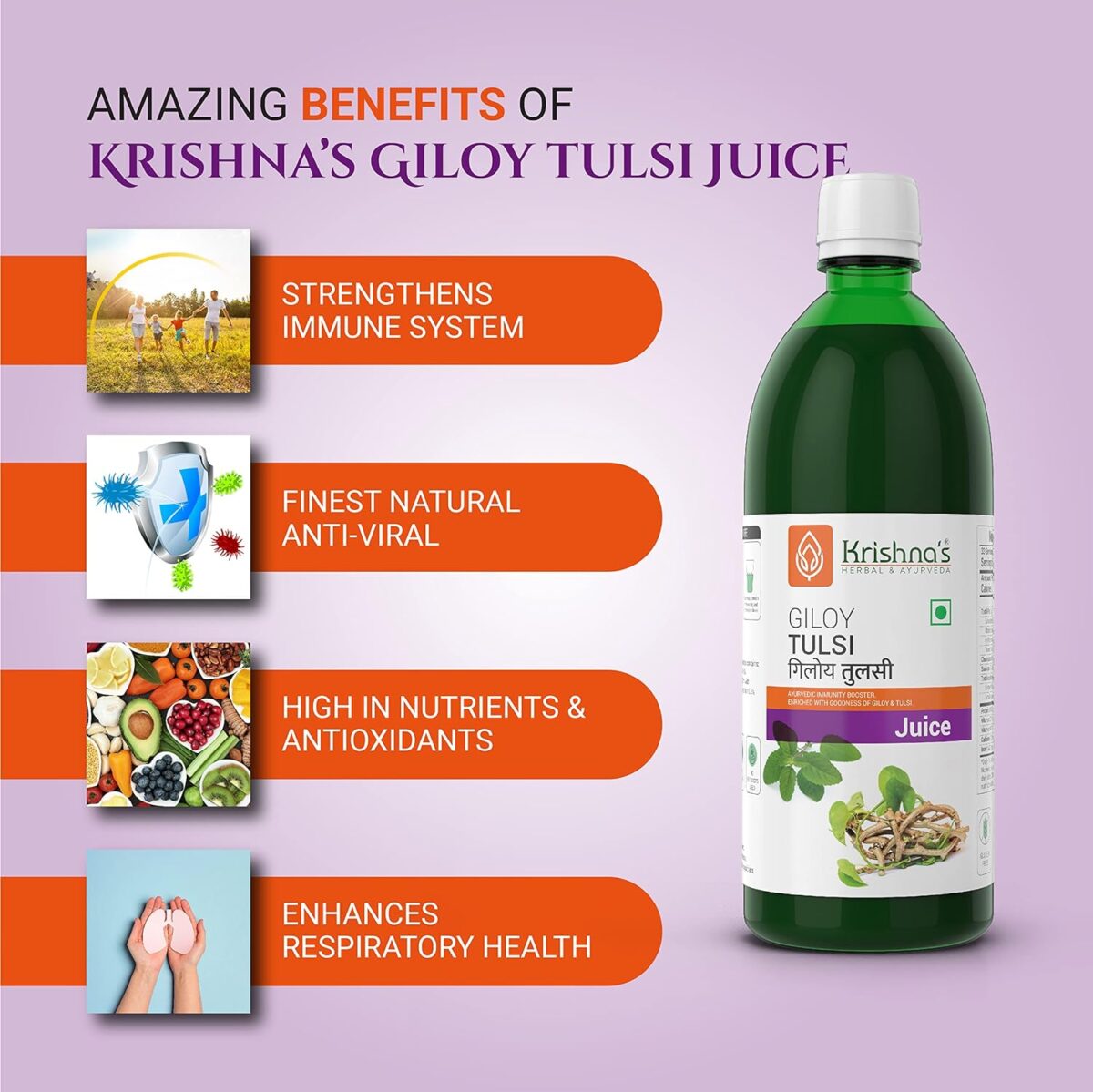 Krishna's Giloy Tulsi - 500 ml 4 Krishna's Giloy Tulsi - (500 ML) For Improves The Immune System, Anti Viral - Image 4