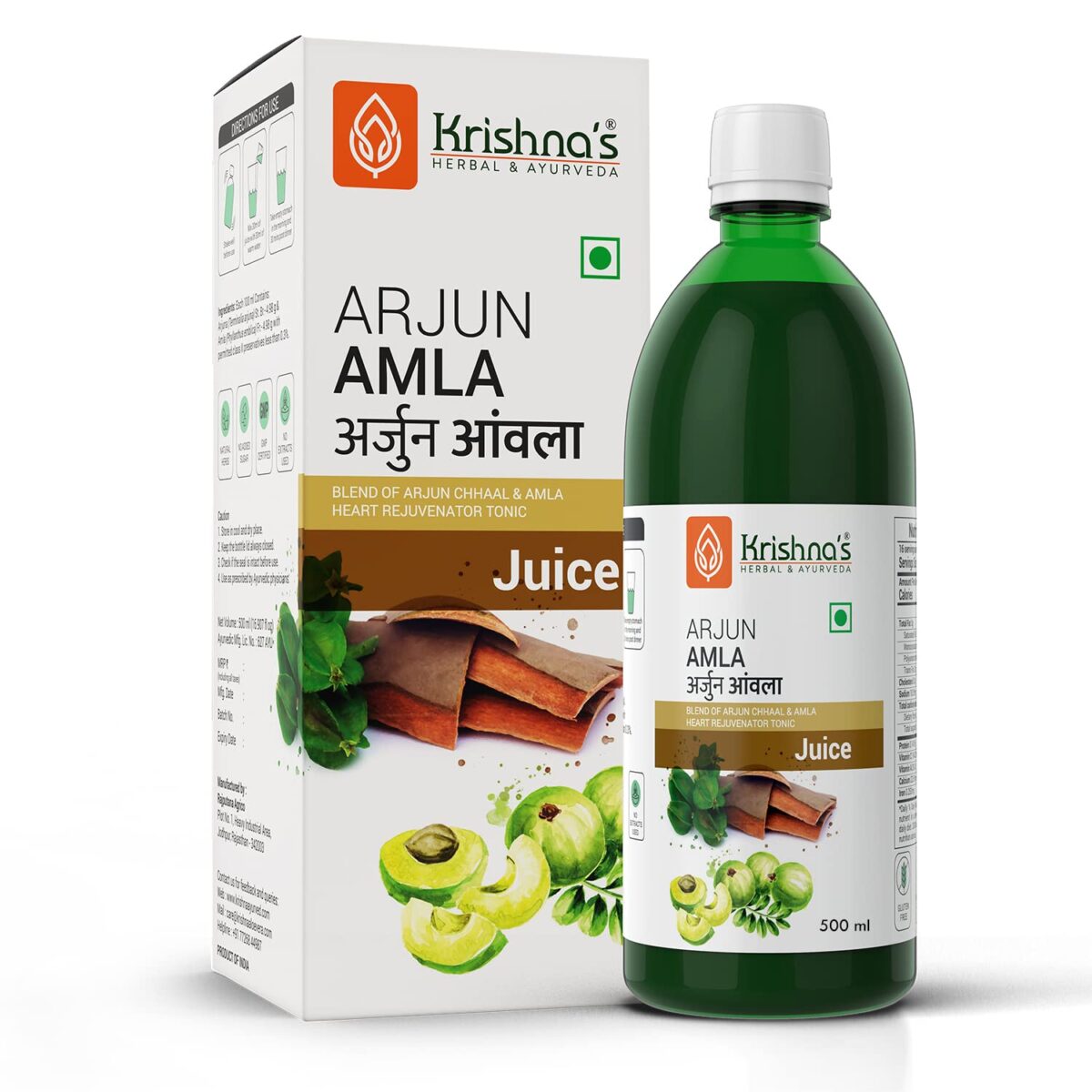Krishna's Herbal & Ayurveda Arjun Amla Juice - (500 ML) For Body Weakness, Hair Fall - Image 1