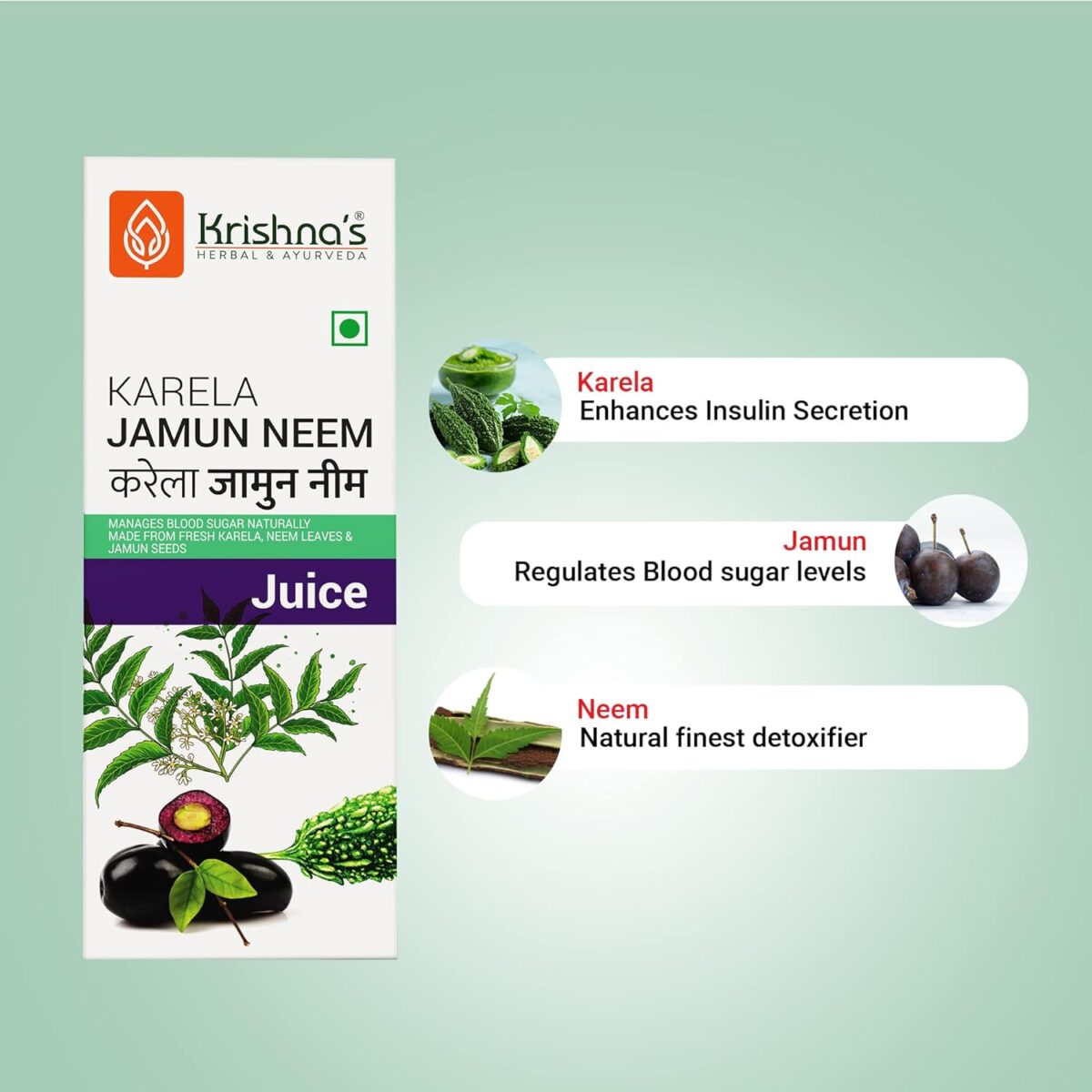 Krishna's Herbal & Ayurveda Karela Jamun Neem Mix Juice - 500 ml 3 Krishna's Herbal & Ayurveda Karela Jamun Neem Mix Juice - (500 ML) For Immune System, Diabetes Care - Image 3