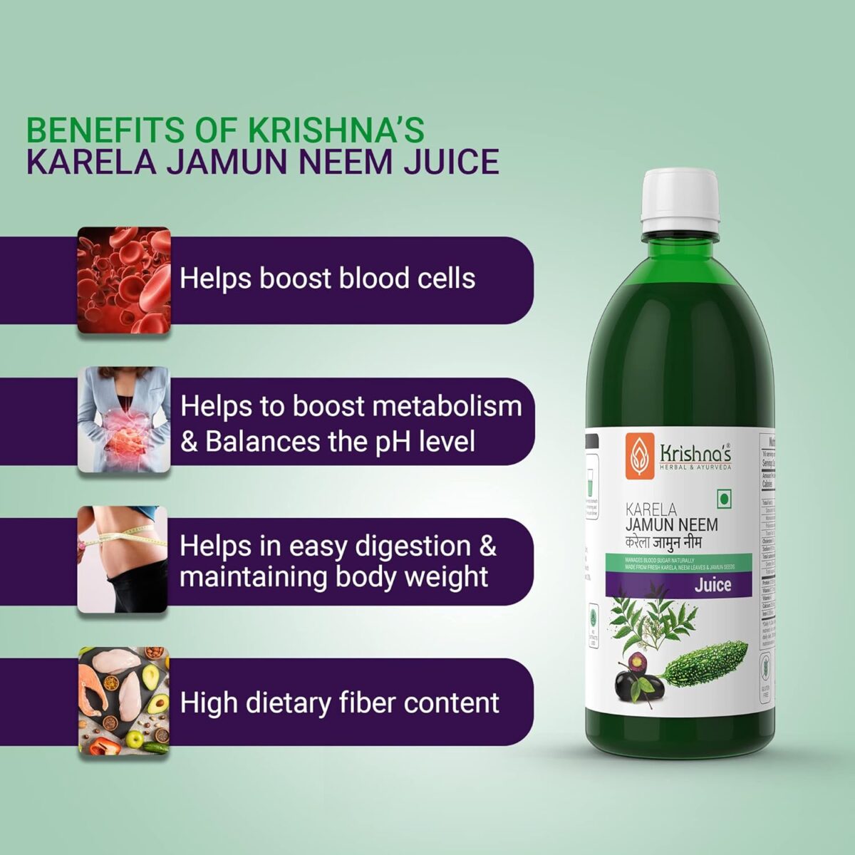 Krishna's Herbal & Ayurveda Karela Jamun Neem Mix Juice - 500 ml 4 Krishna's Herbal & Ayurveda Karela Jamun Neem Mix Juice - (500 ML) For Immune System, Diabetes Care - Image 4