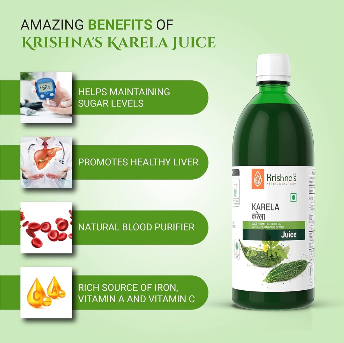 Krishna's Herbal & Ayurveda Karela Juice| (500 ML) For Maintain Sugar Level - Image 3