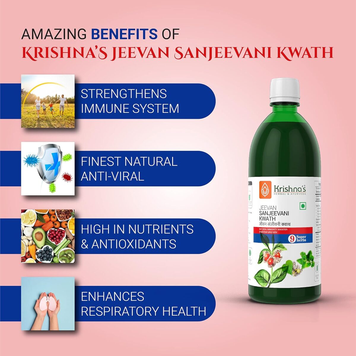 Krishna's Jeevan Sanjeevani Kwath - 500 ml 3 Krishna's Jeevan Sanjeevani Kwath - (500 ML) | Enriched with Aloe Vera, Amla, Giloy, Tulsi, Ashwagandha, and 4 more herbs || Natural Immunity Booster - Image 4