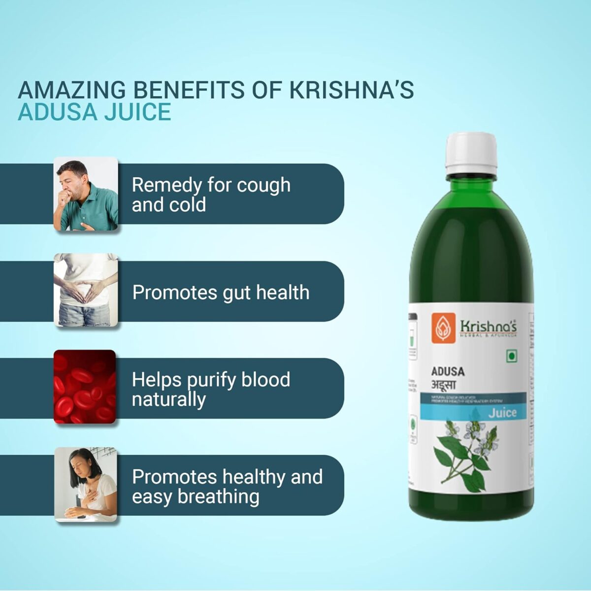 Krishna's Malabar Nut, Adusa Juice For Better Breathing, Urine Problem with Magical Benefits - (500 ml) - Image 5