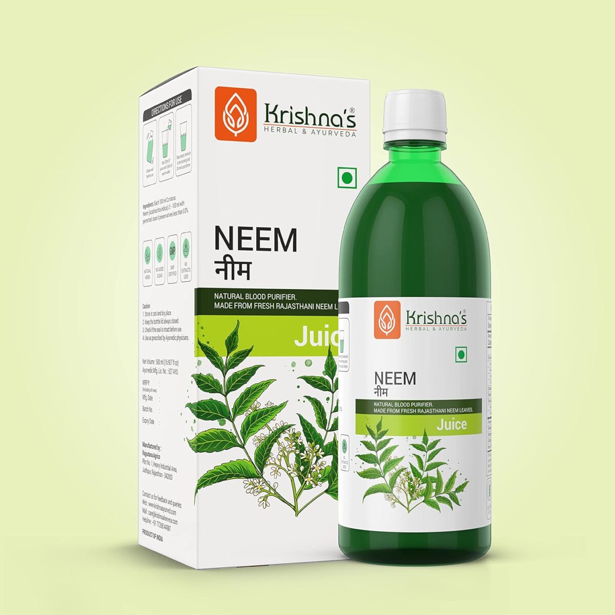 Krishna's Neem Juice - 500 ml 5 Krishna's Neem Juice - (500 ML) For Pimples, Improves The Skin Complexion - Image 6