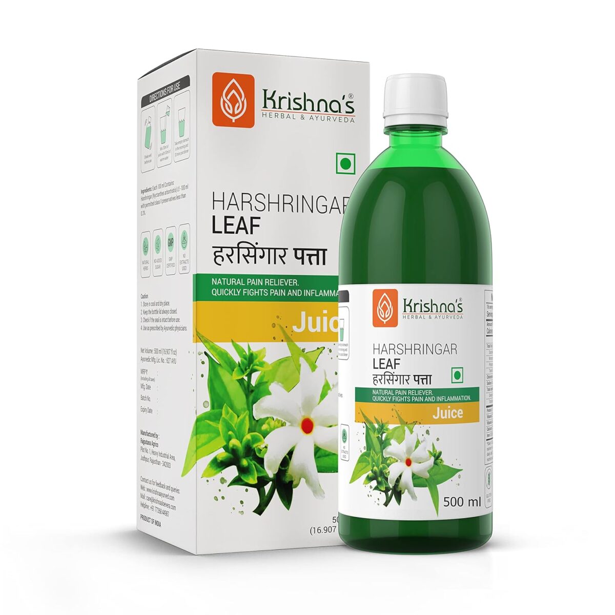 Krishna's Night Jasmine Parijat Harshringar Leaf Juice - 500 ml 1 Krishna's Night Jasmine Parijat Harshringar Leaf Juice - (500 ML) - Image 1
