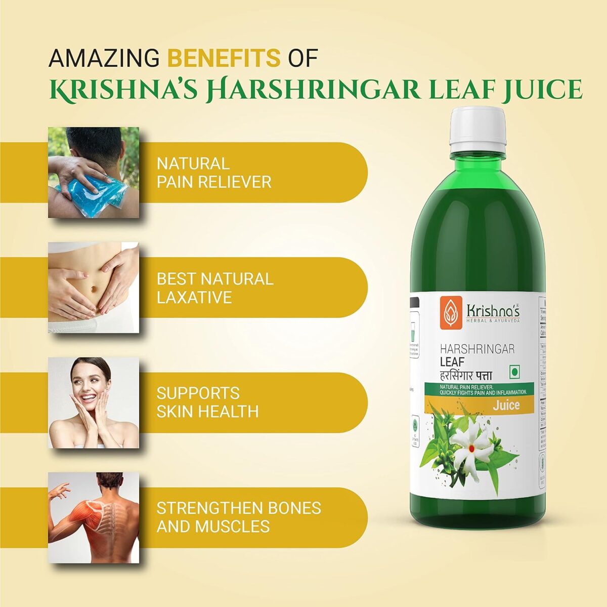 Krishna's Night Jasmine Parijat Harshringar Leaf Juice - 500 ml 3 Krishna's Night Jasmine Parijat Harshringar Leaf Juice - (500 ML) - Image 3