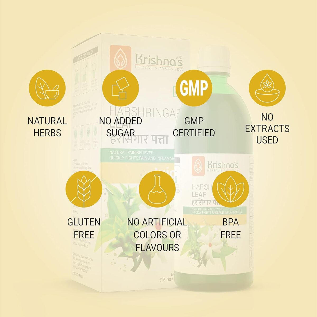 Krishna's Night Jasmine Parijat Harshringar Leaf Juice - 500 ml 5 Krishna's Night Jasmine Parijat Harshringar Leaf Juice - (500 ML) - Image 4