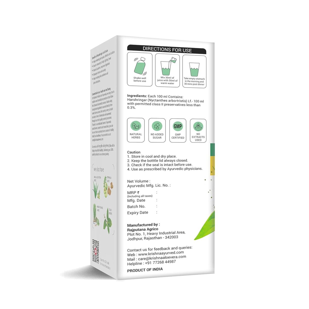 Krishna's Night Jasmine Parijat Harshringar Leaf Juice - 500 ml 9 Krishna's Night Jasmine Parijat Harshringar Leaf Juice - (500 ML) - Image 9