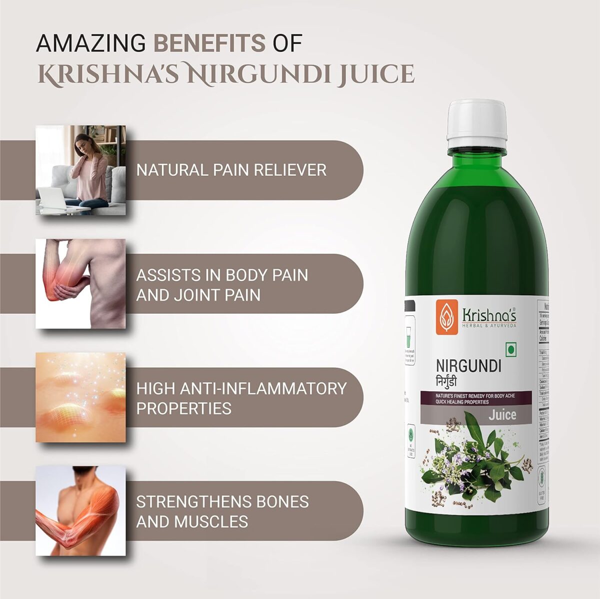 Krishna's Nirgundi Swaras - (500 ML) For Headache, Swelling - Image 3