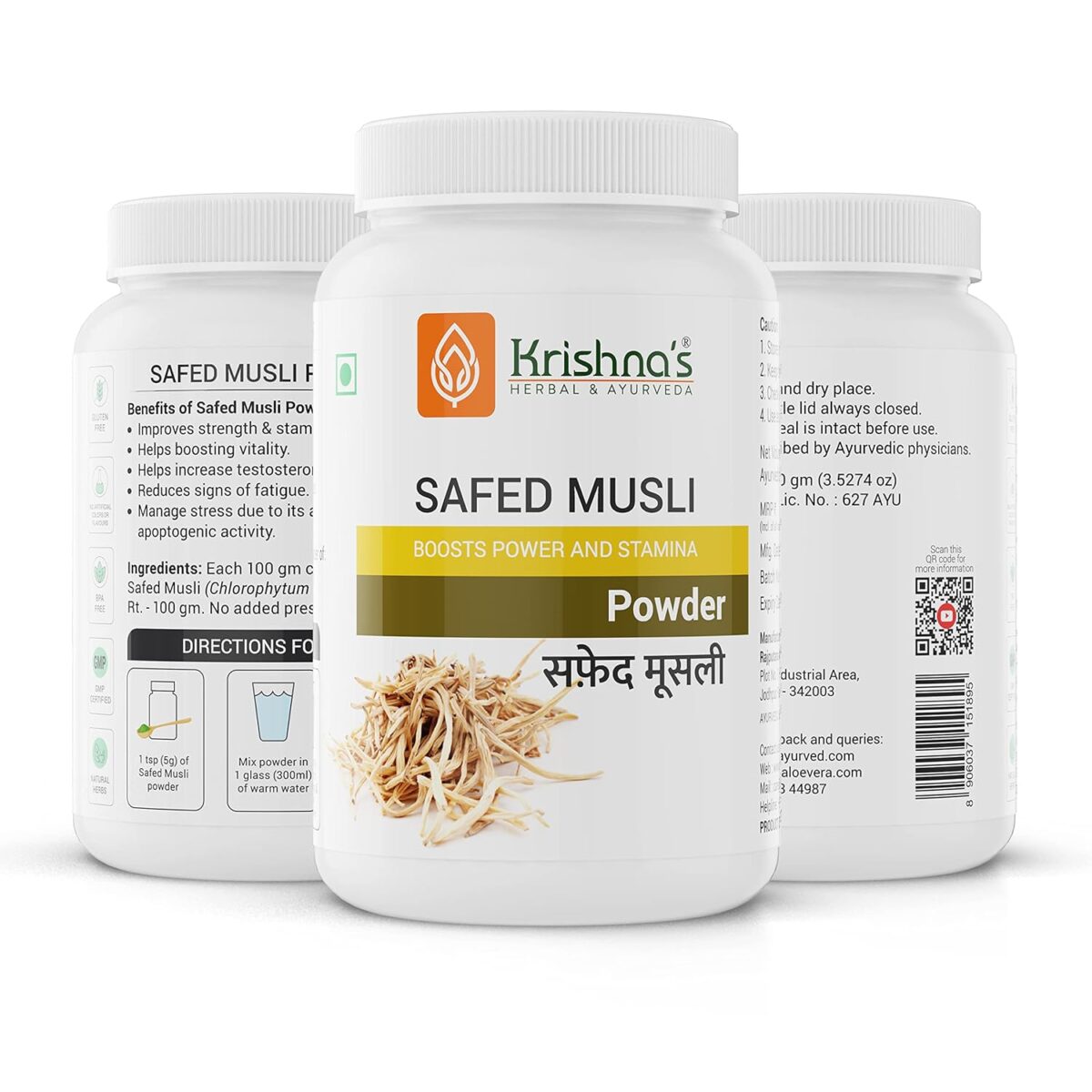 Krishna's Safed Musli (Chlorophytum borivilianum) Powder (100 Gm) For Improve Strength & Stamina - Image 4