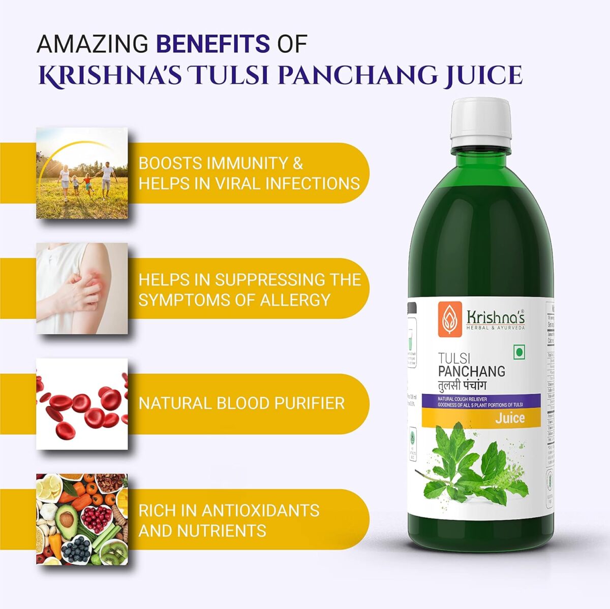 Krishna's Tulsi Panchang Juice - 500 ml 3 Krishna's Tulsi Panchang Juice - (500 ML) For Cough Reliever - Image 3