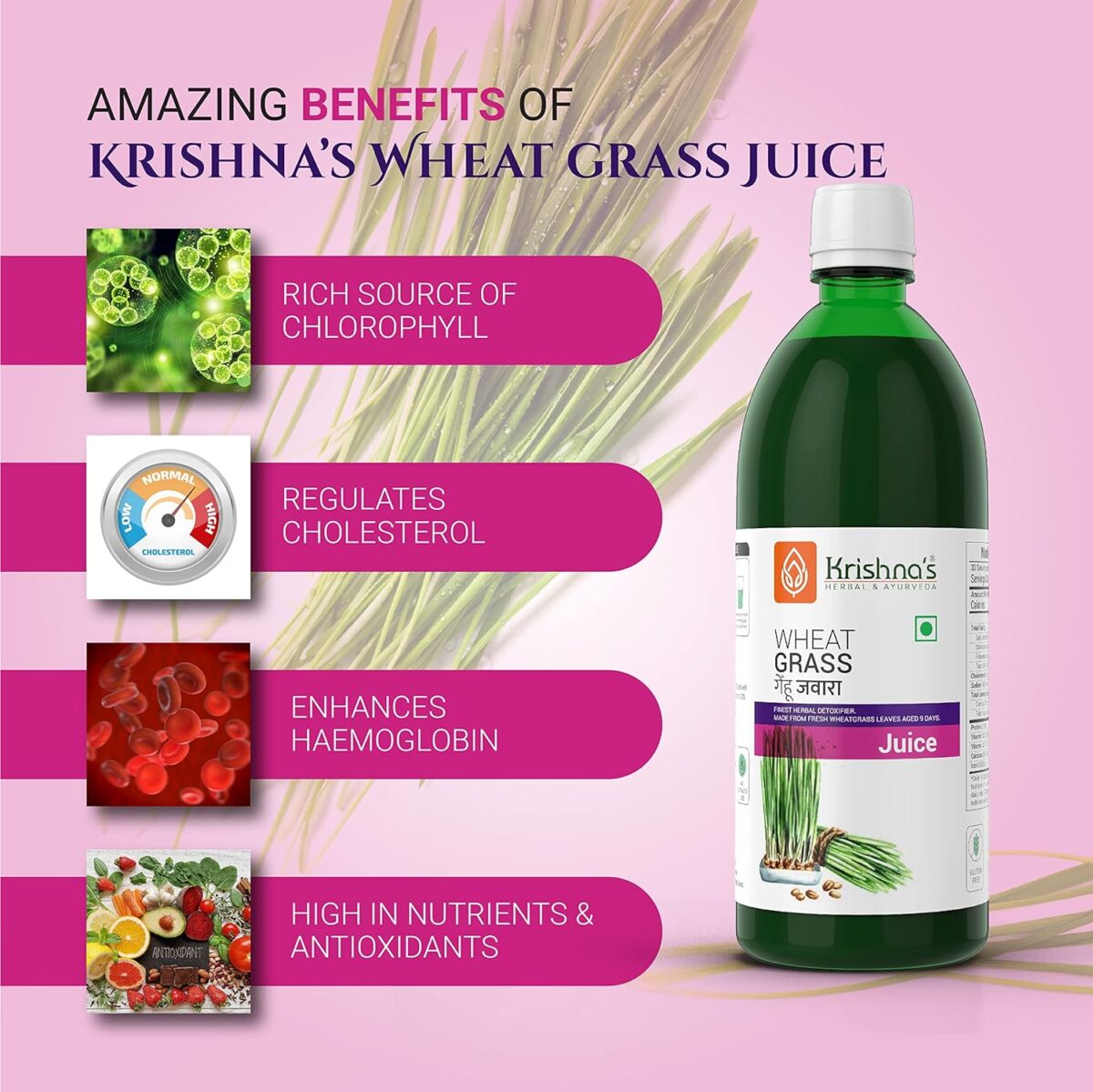 Krishna's Wheatgrass Juice - (500 ML) For Blood Pressure, Liver Function - Image 3